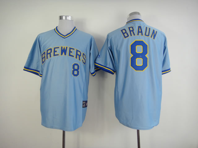 Men Milwaukee Brewers 8 Braun Blue Throwback MLB Jerseys